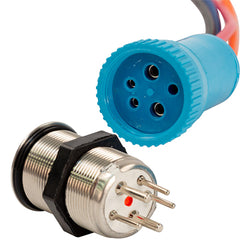 Bluewater 22mm Push Button Switch - Off/On Contact - Blue/Red LED - 1' Lead [9059-1113-1]