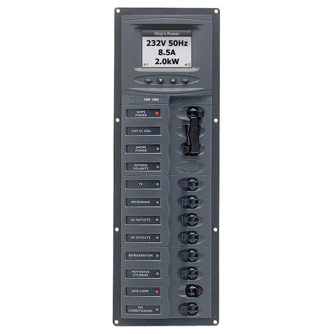 BEP AC Circuit Breaker Panel w/Digital Meters, 8SP 2DP AC230V ACSM Stainless Steel Vertical [900-AC2V-ACSM]
