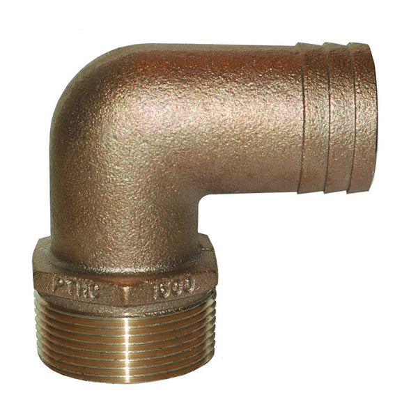 GROCO 1-1/4" NPT x 1-1/8" ID Bronze 90 Degree Pipe to Hose Fitting Standard Flow Elbow [PTHC-1125]